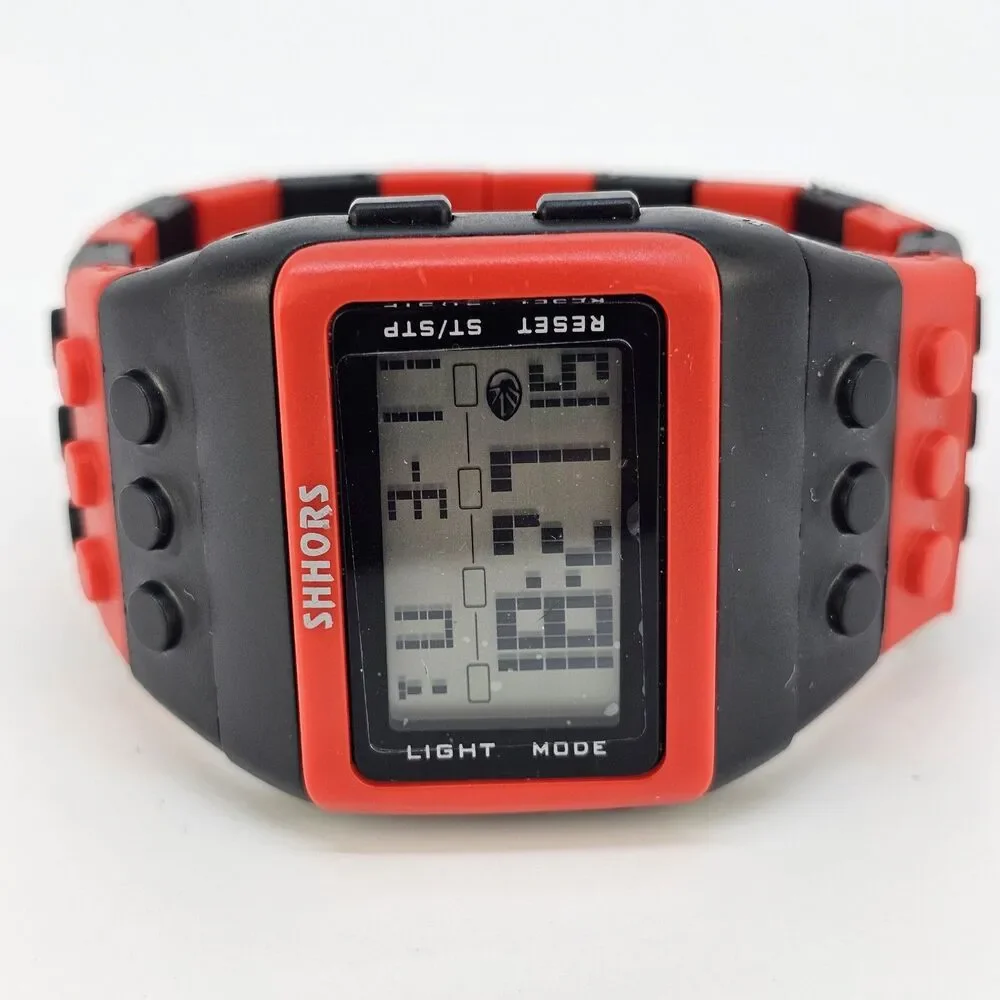 SHHORS Men's Watch‎ 43MM Red Black Building Block Lego Digital 7